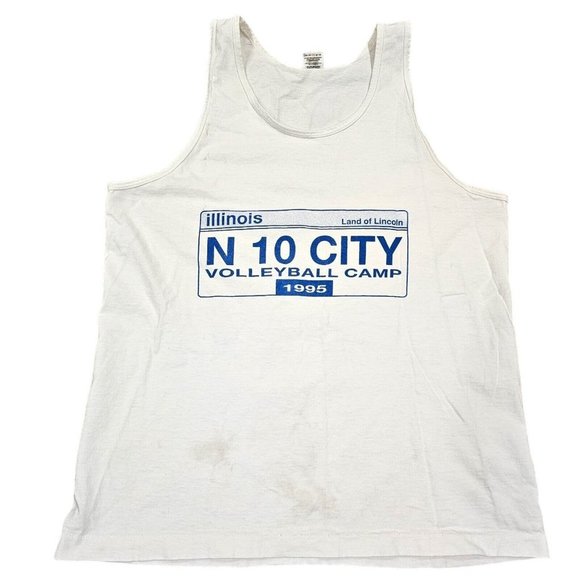 90s Volleyball Camp Springfield‎ Illinois License Plate Graphic White Tank M/L - Picture 1 of 9